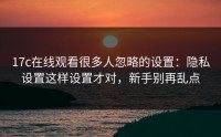 17c在线观看很多人忽略的设置：隐私设置这样设置才对，新手别再乱点