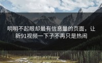 明明不起眼却最有信息量的页面，让新91视频一下子不再只是热闹