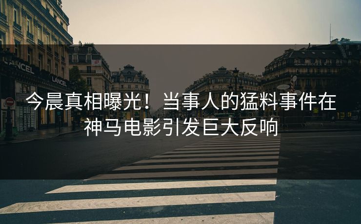 今晨真相曝光！当事人的猛料事件在神马电影引发巨大反响